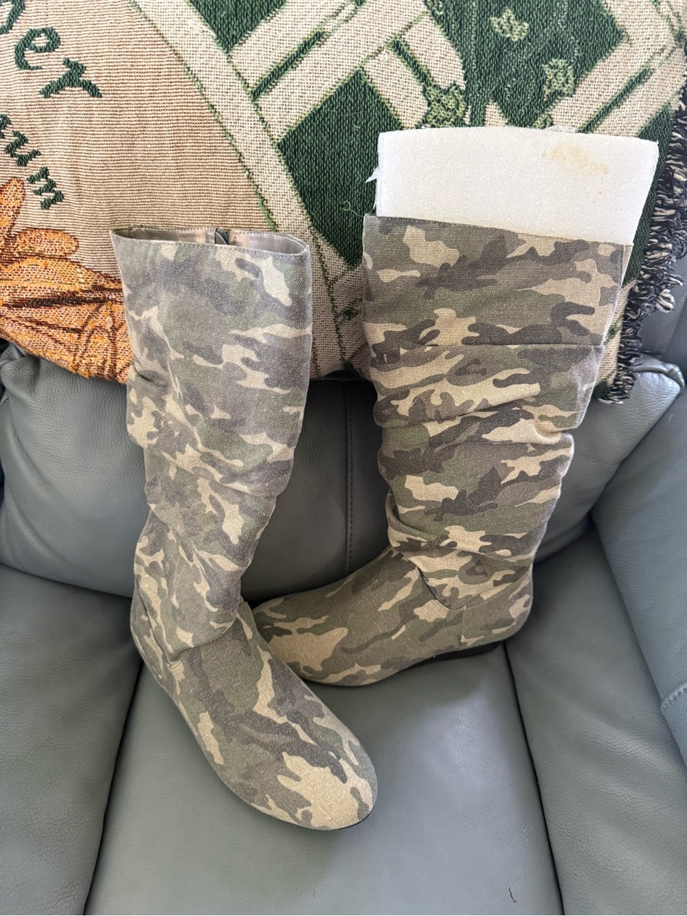 Women’s Camouflage Mid-Calf Combat Boots - Green Camo